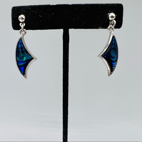 Vintage abalone shell silver tone pierced earrings dangles - Picture 5 of 10